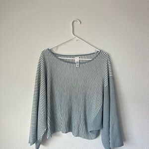 WynneLayers Striped Long Sleeve Sky Blue Blouse XL